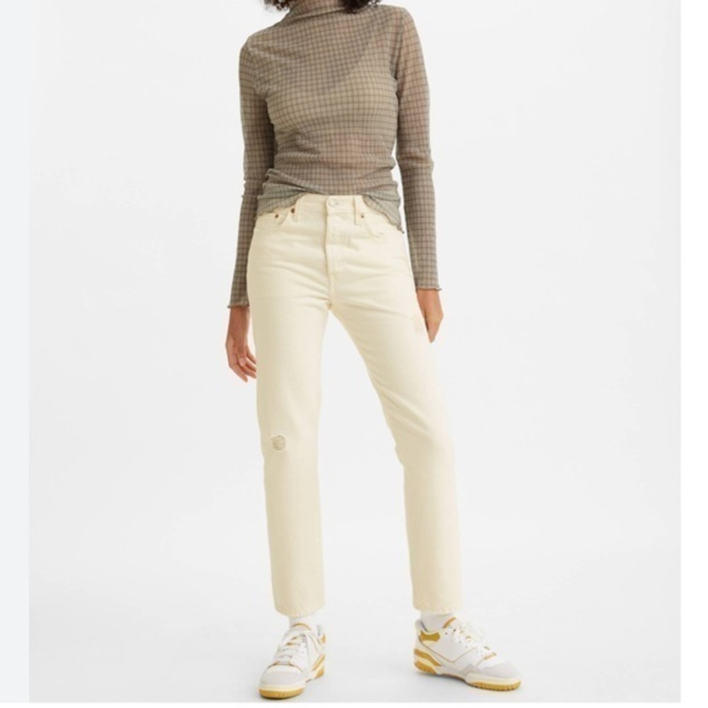 Motel Light Beige Highrise Slim Straight Leg Jeans